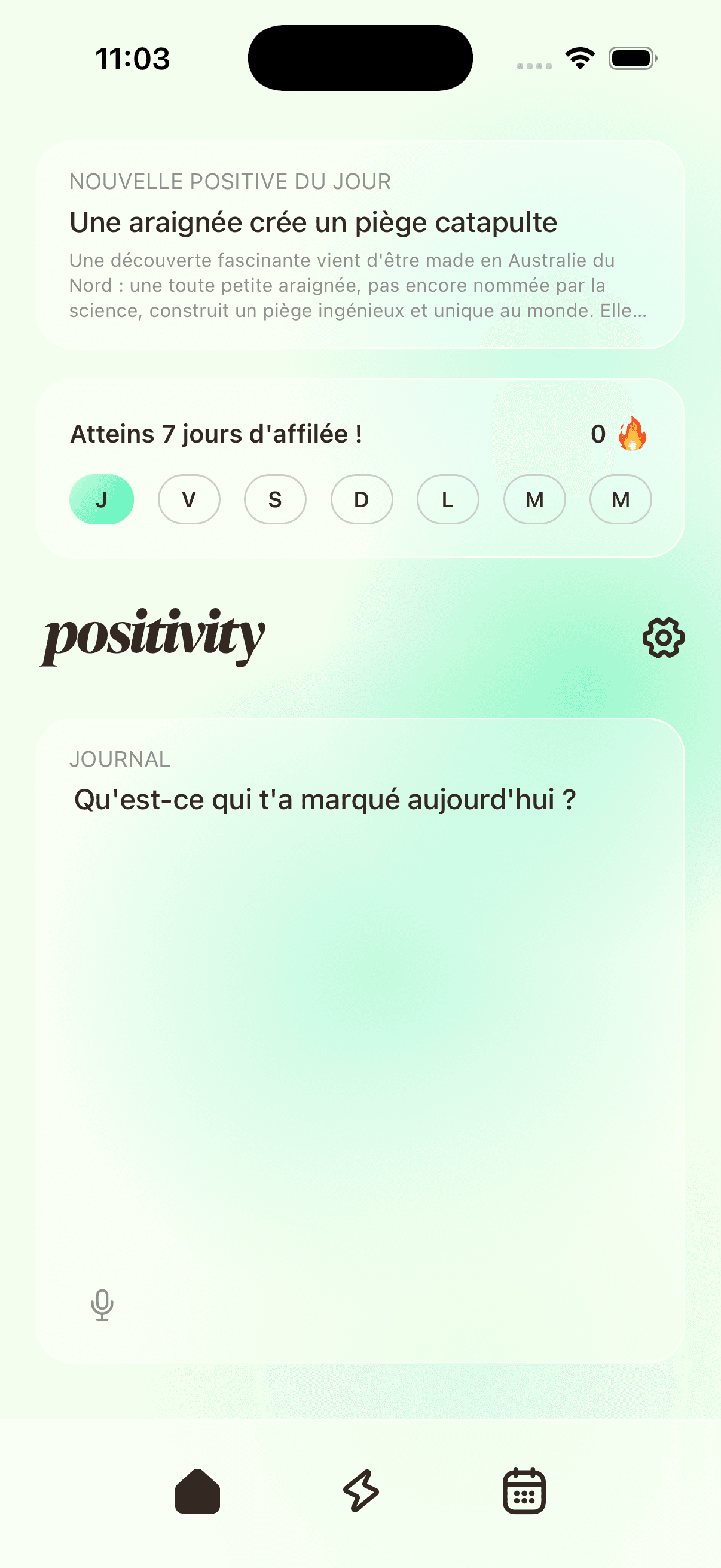 Écran journal de Positivity